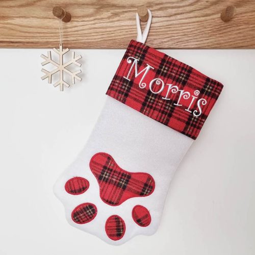 Paw Christmas stocking with name embroidered