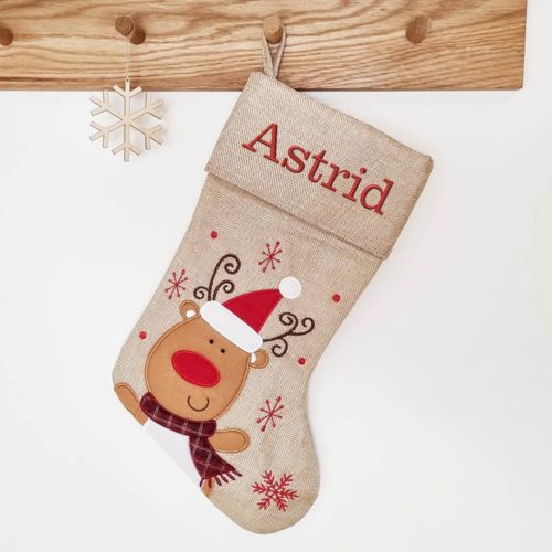 Light brown Christmas stocking with name