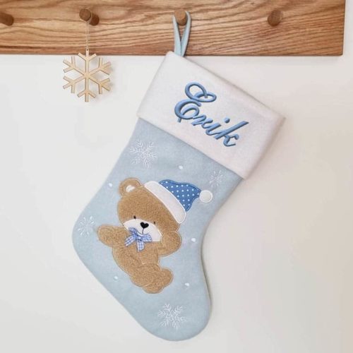 Light blue Christmas stocking with name