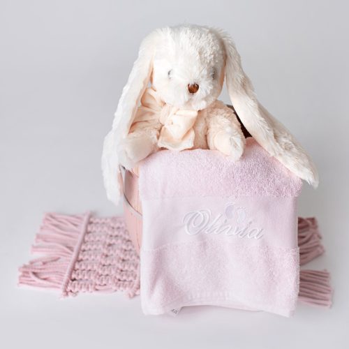 Stuffed animal with name and towel with name