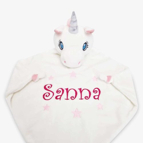 White unicorn blanket with name
