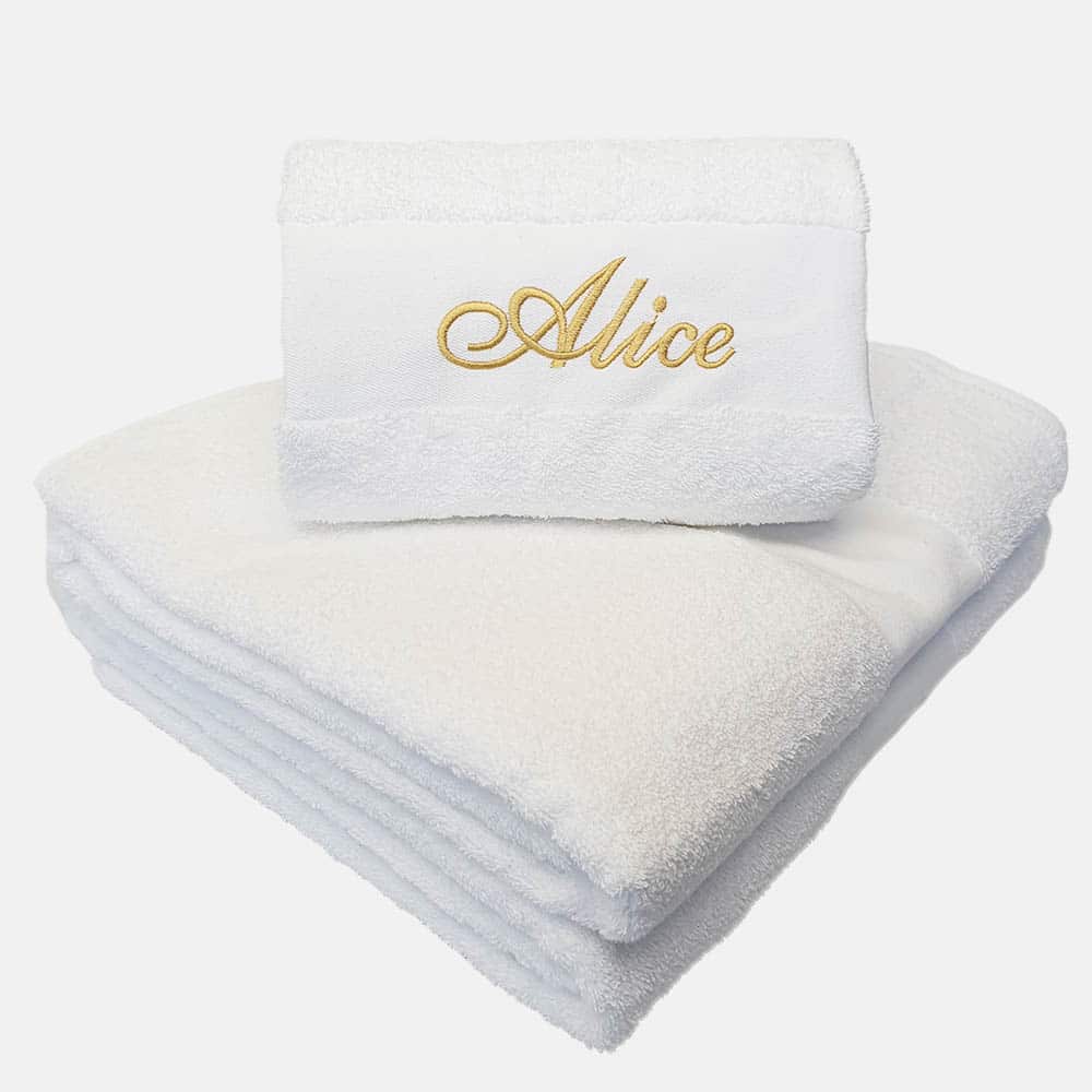 Personalized white towel with name embroidered