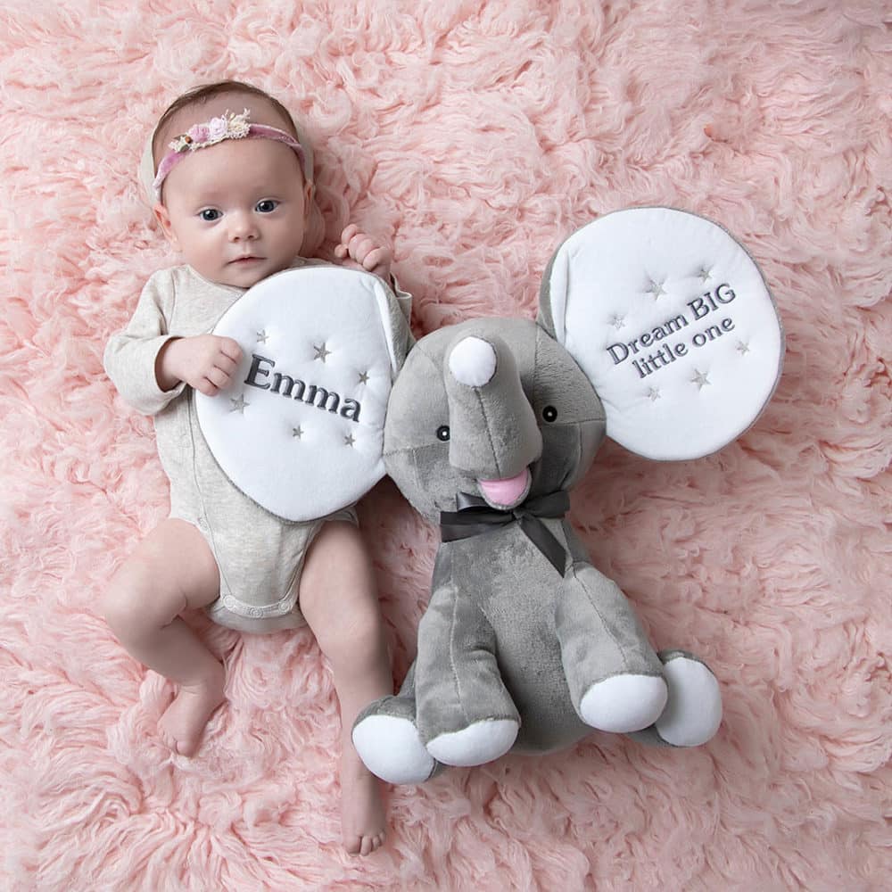 Personalized soft toy elephant with baby