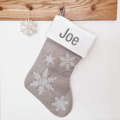 Grey christmas stocking with snowflakes