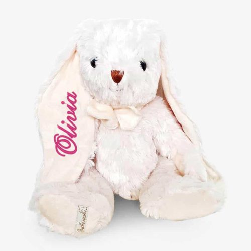 Personalized bunny stuffed animal with name on the ear