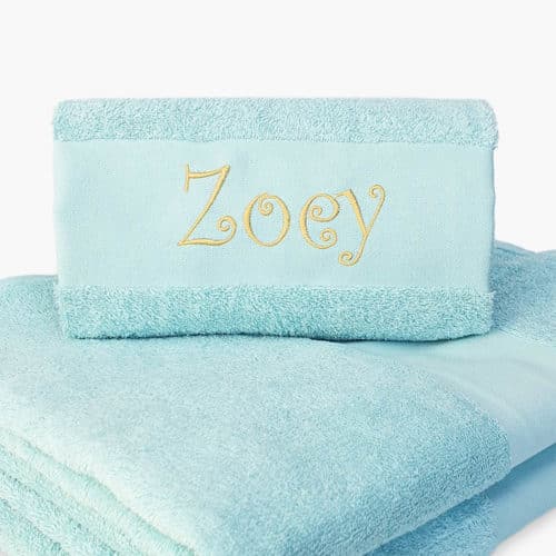 Mint colored towel with name