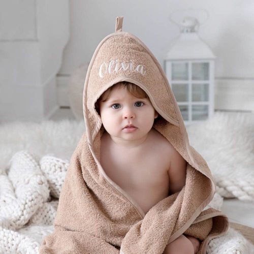 Brown bath cape with name