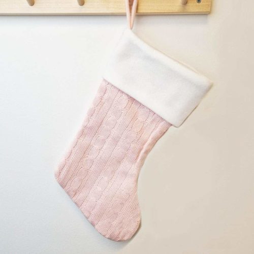 Pink woven Christmas stocking with name