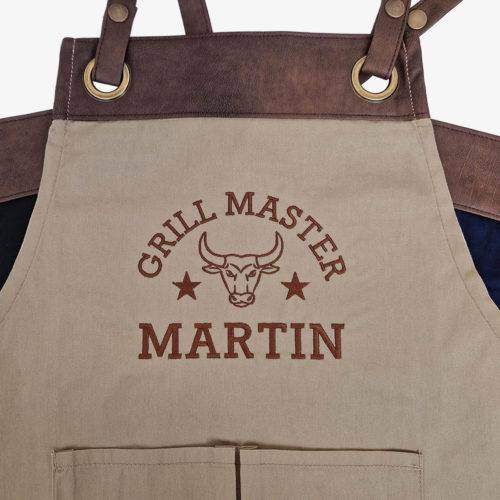 Apron with name and leather details