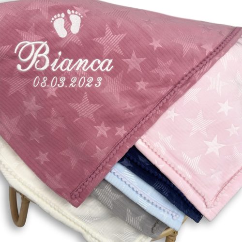 Personalized pink baby blanket with name and date