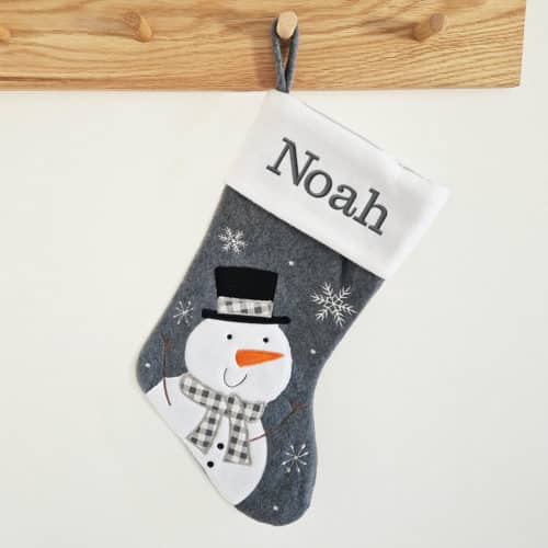 Dark gray Christmas stocking with snowman